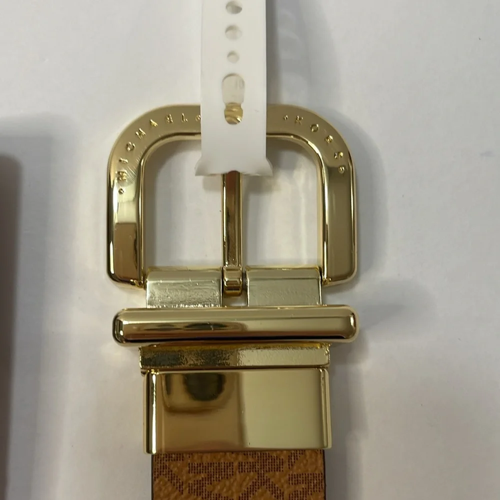 Michael Kors Reversible Women’s Belt Gold Buckle Signature MK Brown & Luggage.